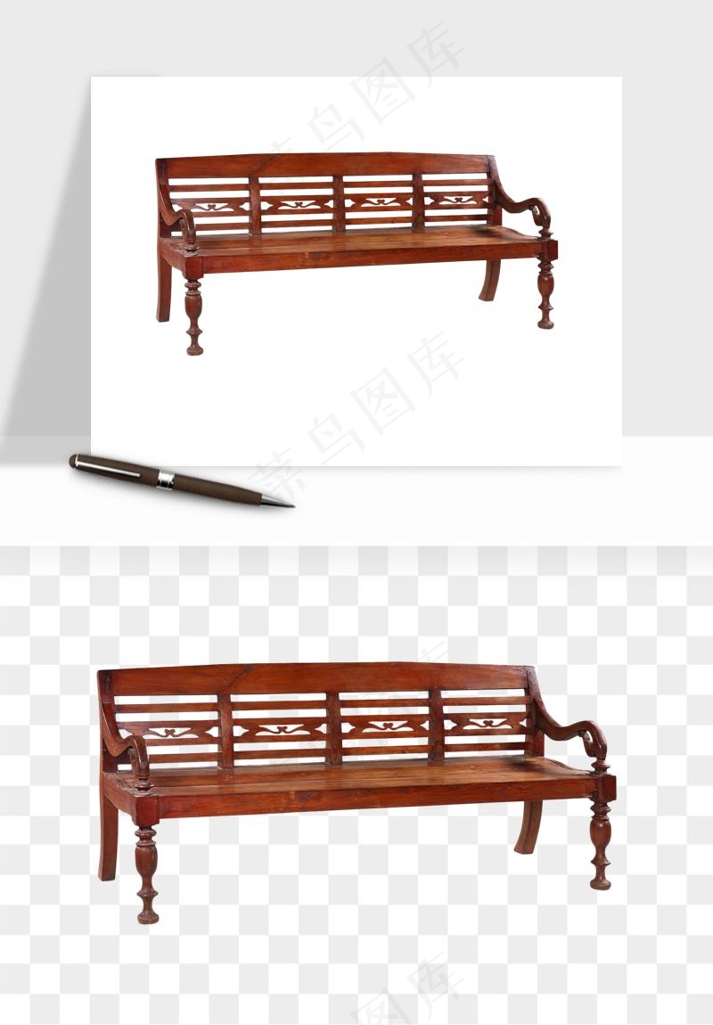 中式长椅长桌木桌png免抠