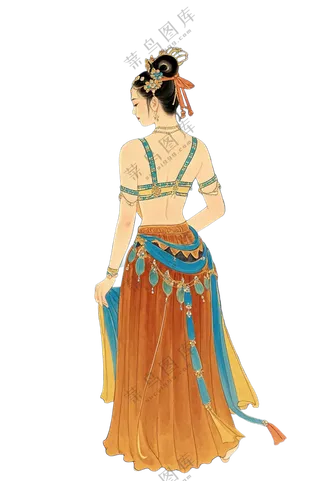 免抠工笔画古风舞蹈人物背影