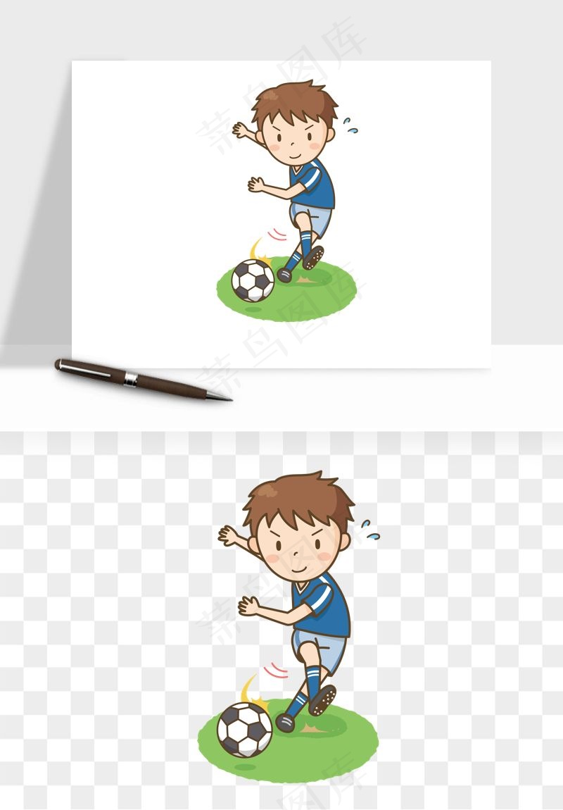 卡通踢足球男孩png免抠