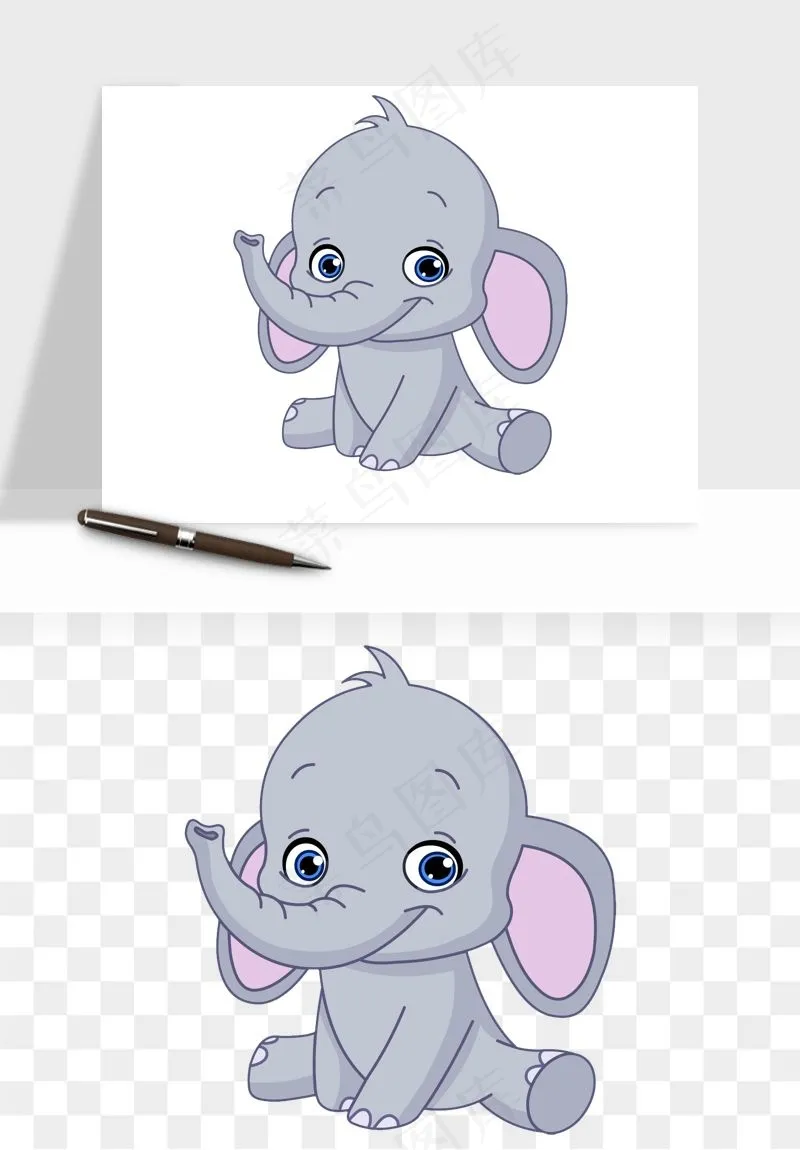 手绘大象小象png免抠