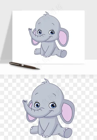 手绘大象小象png免抠