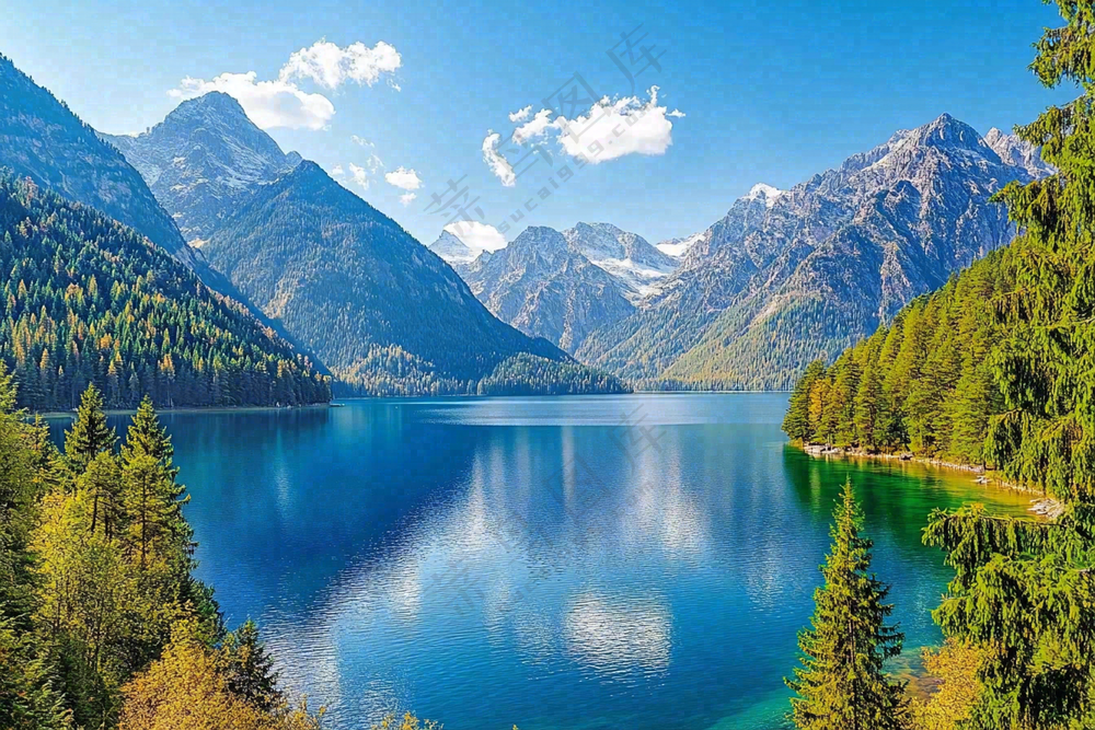 大自然风光风景高山森林湖泊摄影图