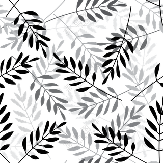 黑白色彩植物枝叶无缝图案免抠图片