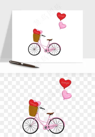 手绘自行车情侣人物png免抠