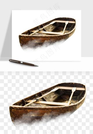 手绘木船小船png免抠