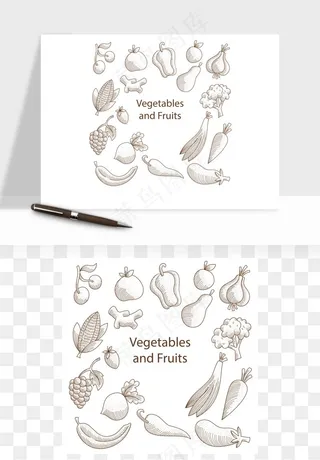 手绘线描水果蔬菜矢量