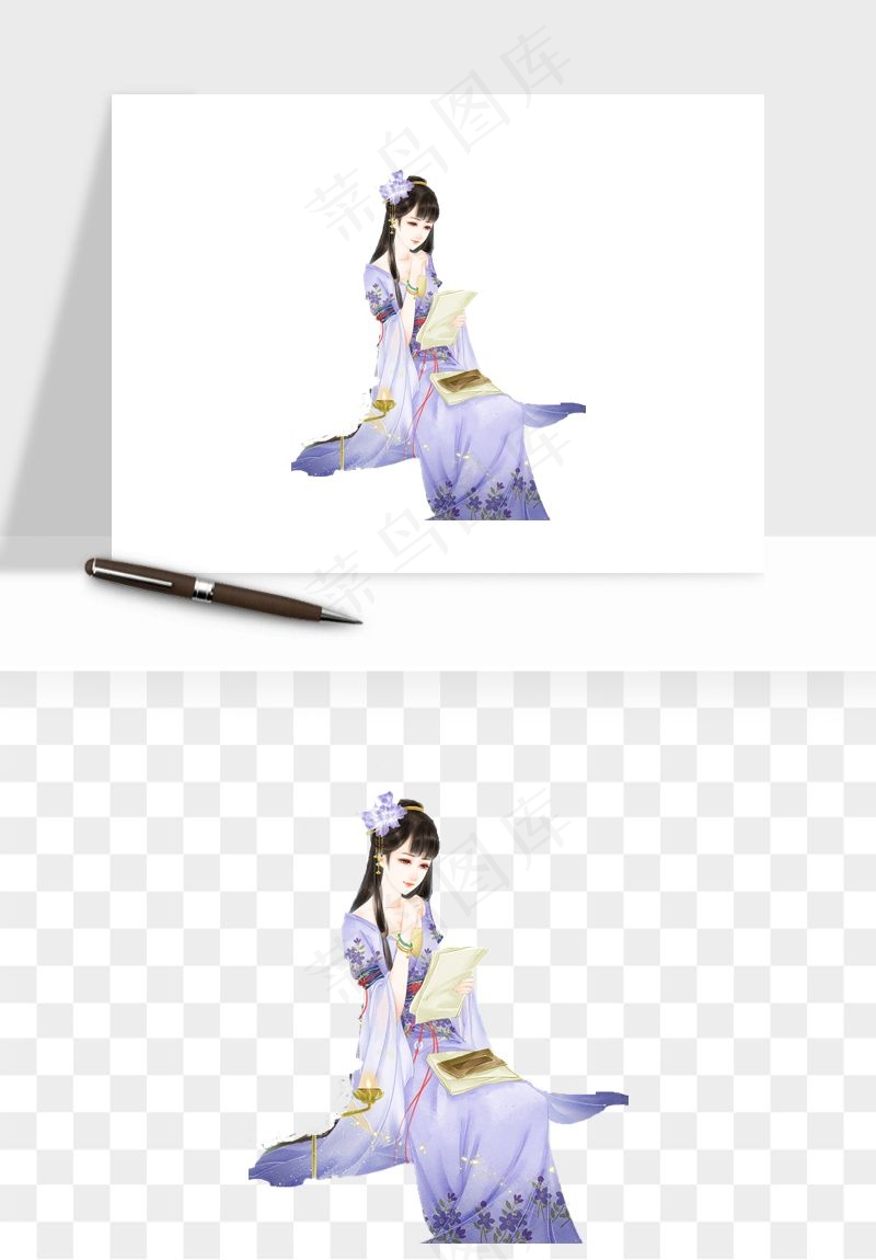 古风美人女子背影png免抠