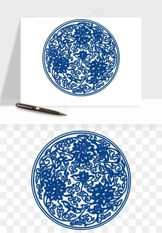 青花瓷花纹花卉图案png免抠