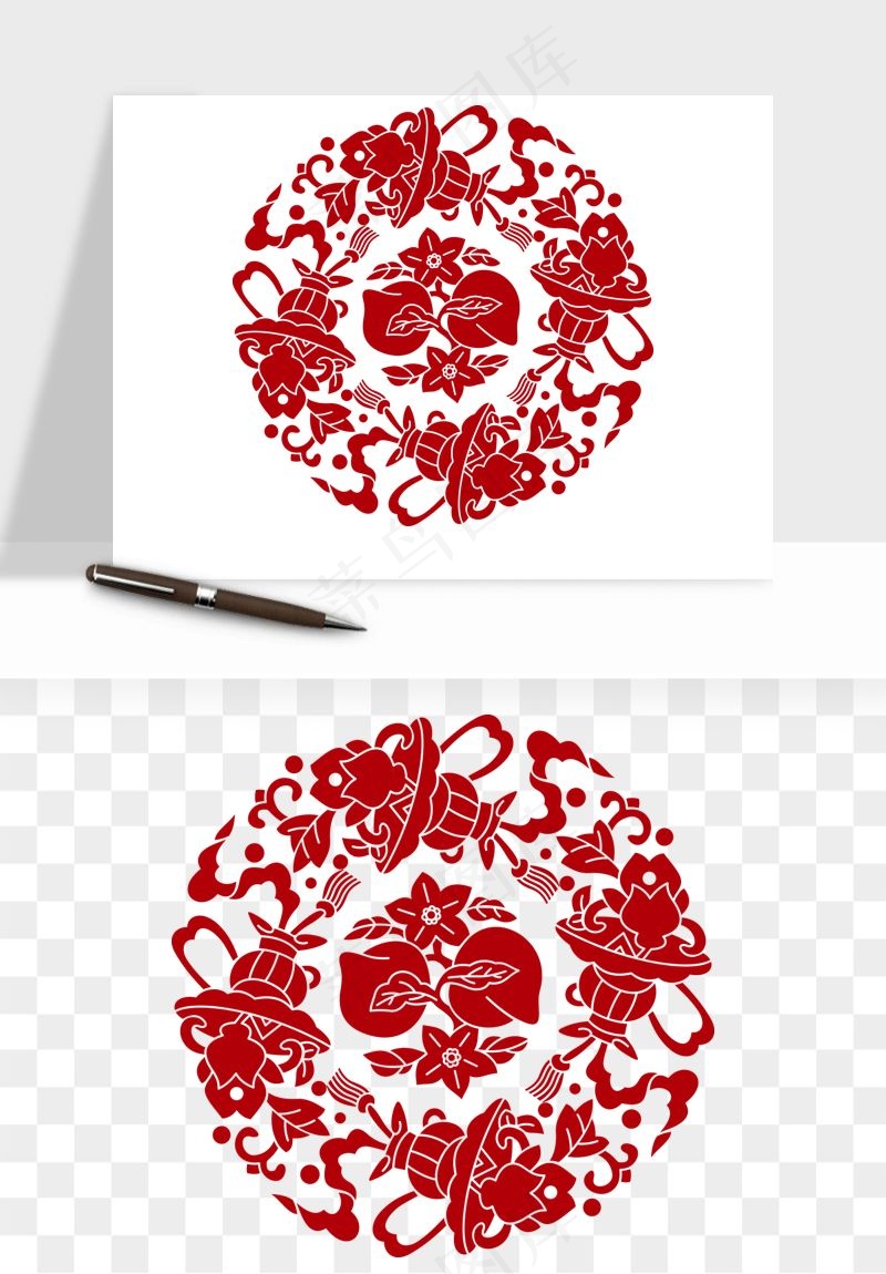 传统窗花剪纸图案png免抠