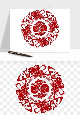 传统窗花剪纸图案png免抠
