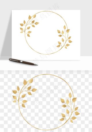 金色植物花环边框png免抠