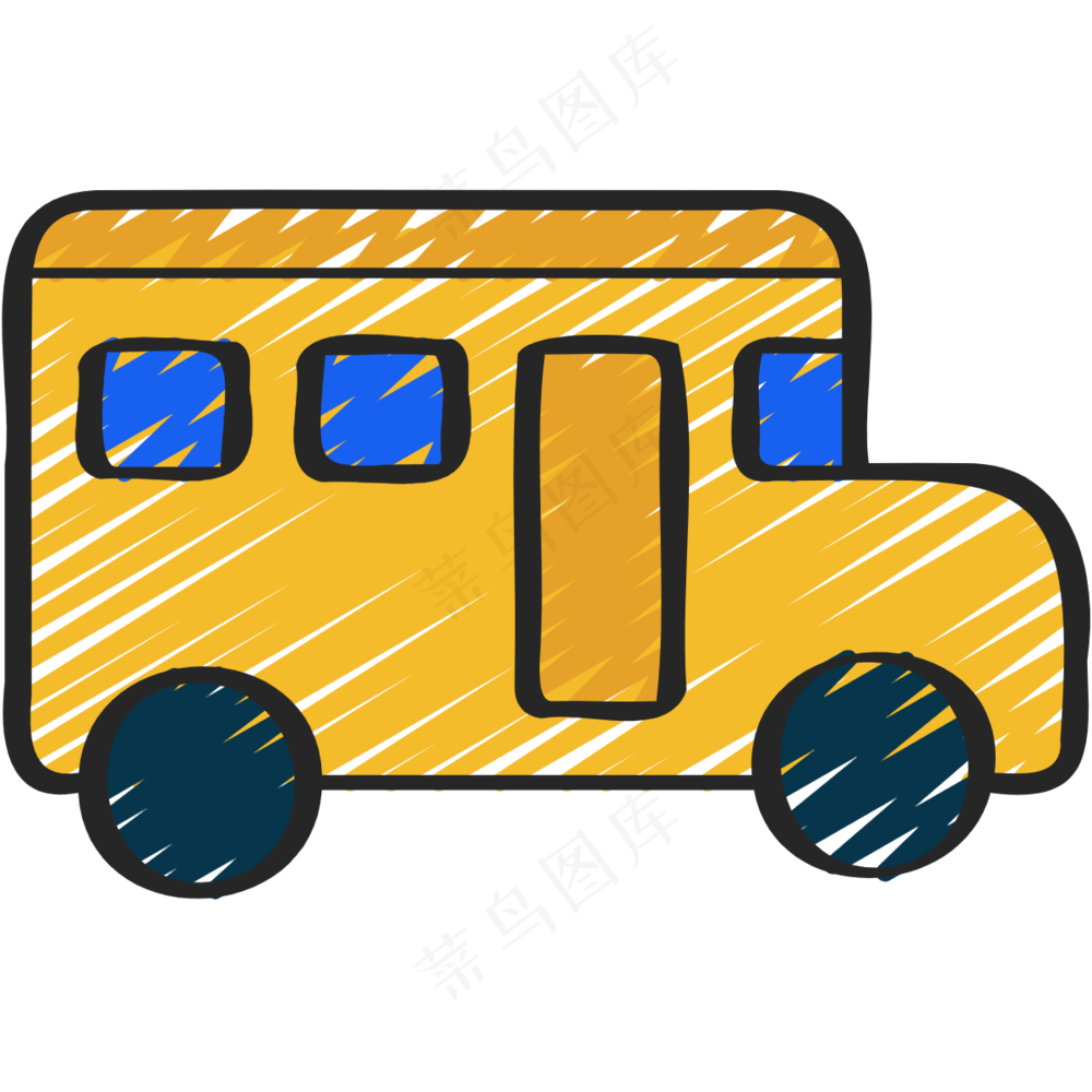 黄色校车 铅笔手绘图标icon