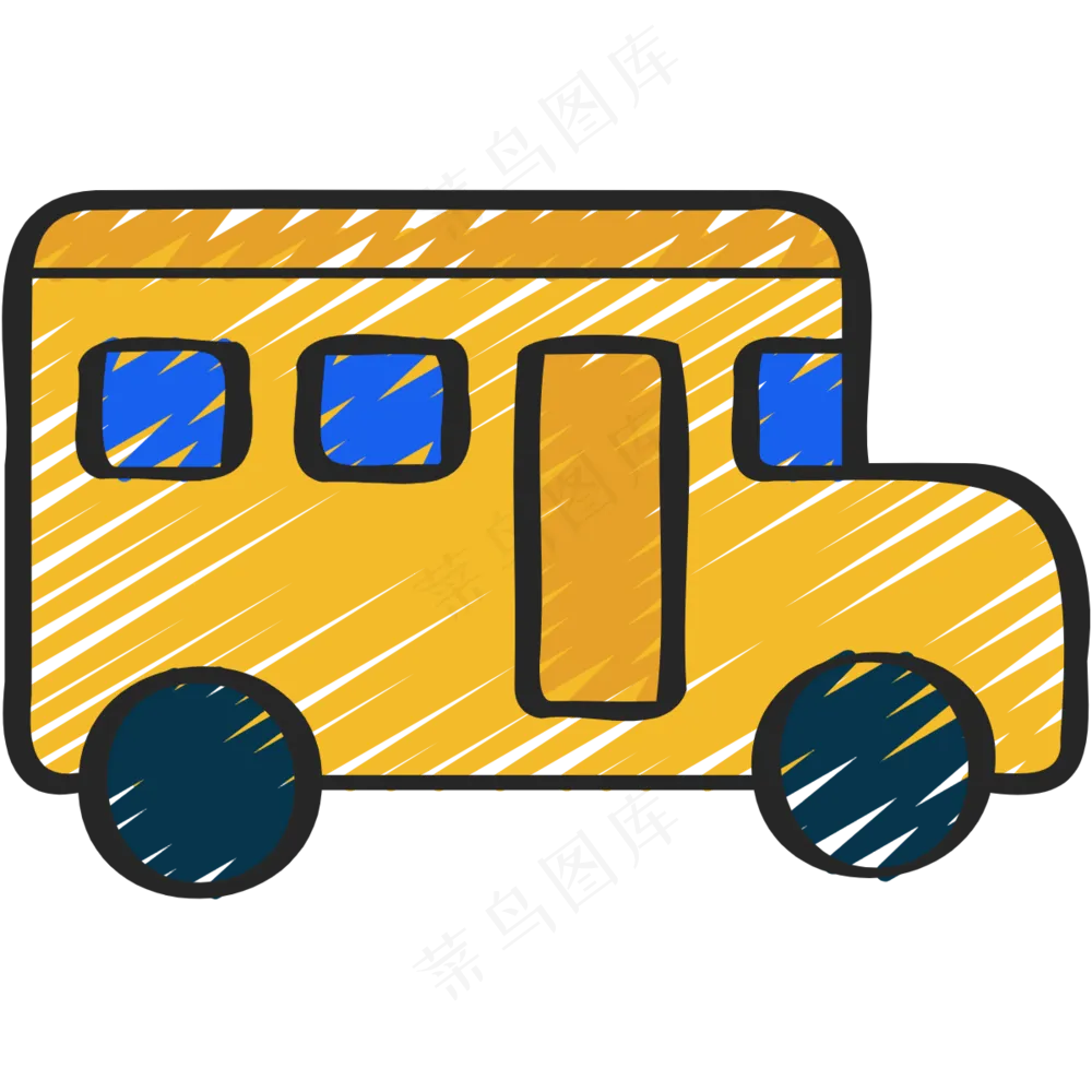 黄色校车 铅笔手绘图标icon