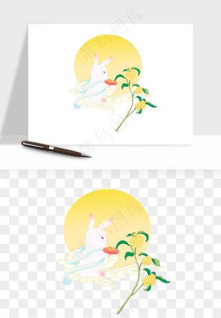 中秋月饼玉兔国潮插画png免抠