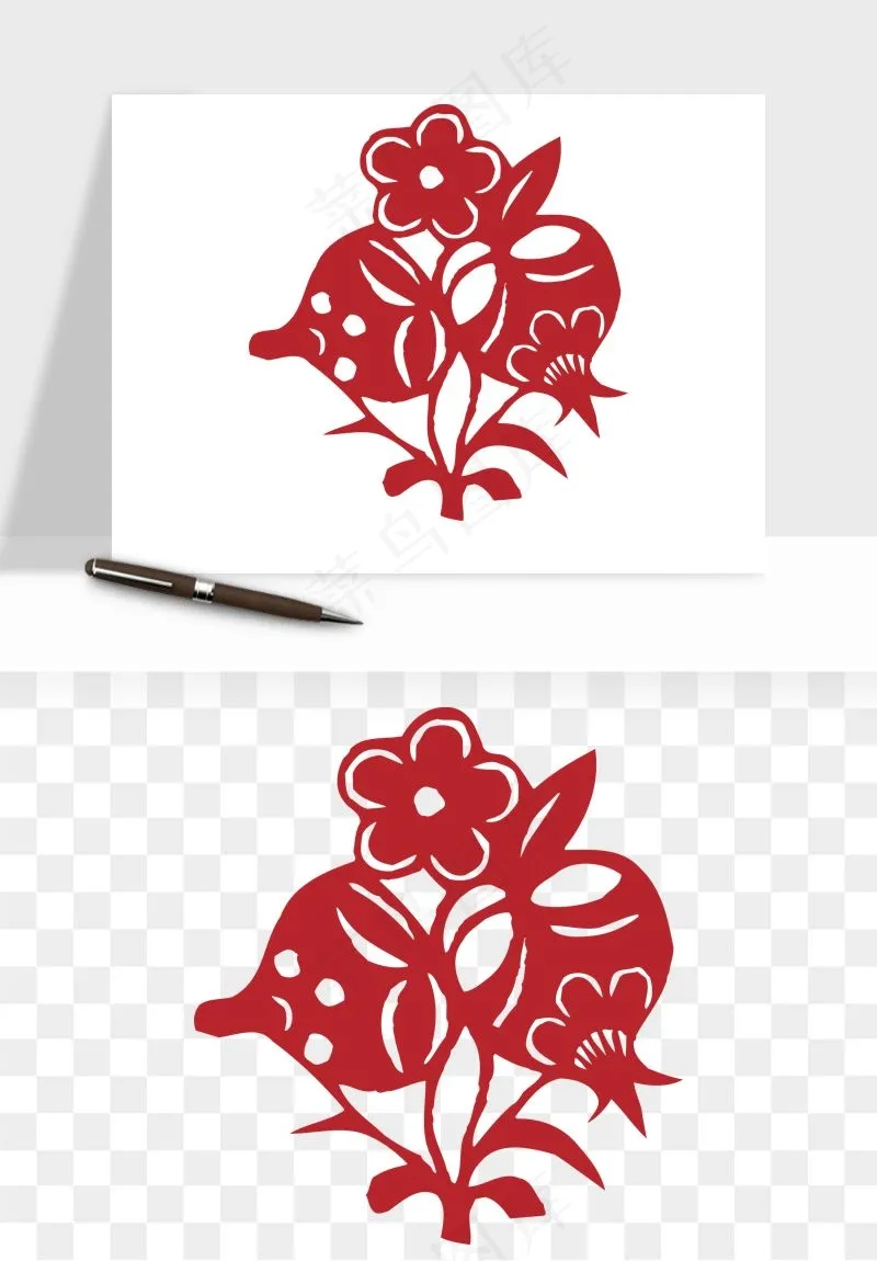 传统剪纸植物花卉png免抠