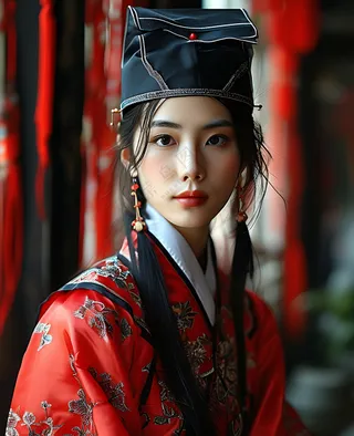 状元女_红色汉服_黑色状元帽子_高清