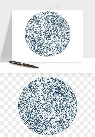 青花瓷花纹花卉图案png免抠