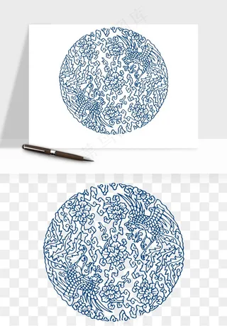 青花瓷花纹花卉图案png免抠