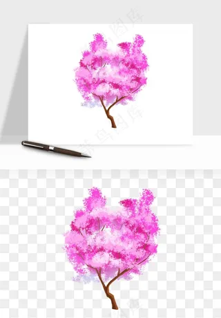 手绘浪漫花树桃花树png免抠