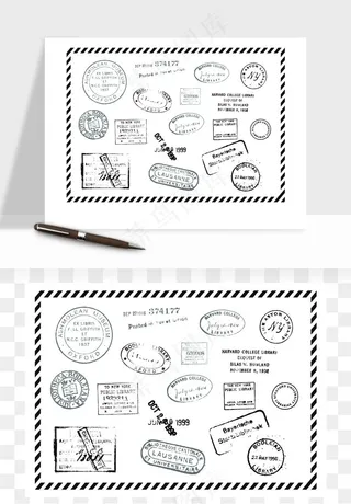 邮票复古手绘矢量