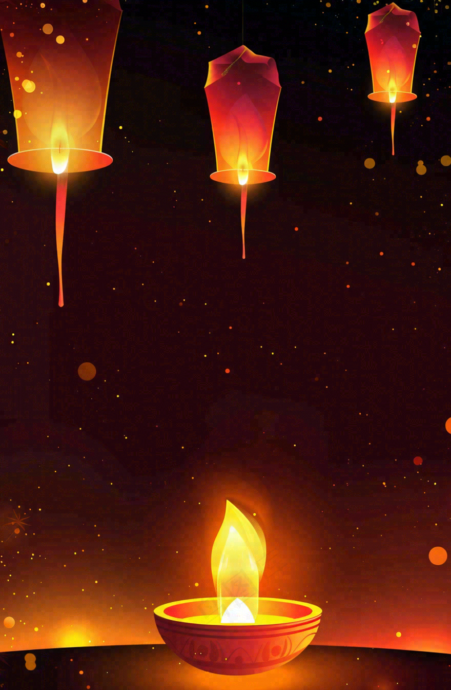 夜晚点灯孔明灯祈福中元节寒衣节插画背景