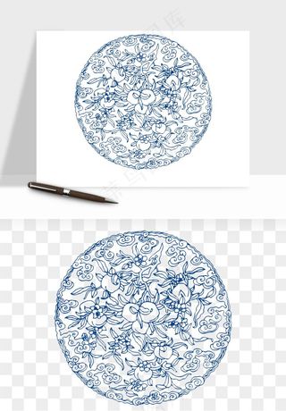 青花瓷花纹花卉图案png免抠
