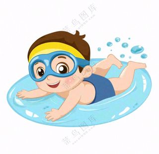 学习游泳的学生儿童卡通插画免抠