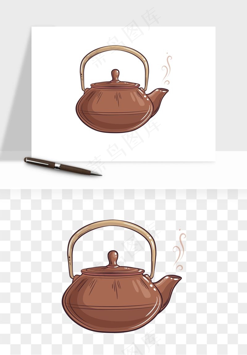 手绘茶壶茶具png免抠