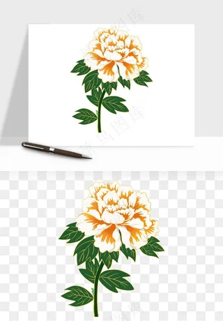 手绘国潮牡丹花花卉图案png免抠