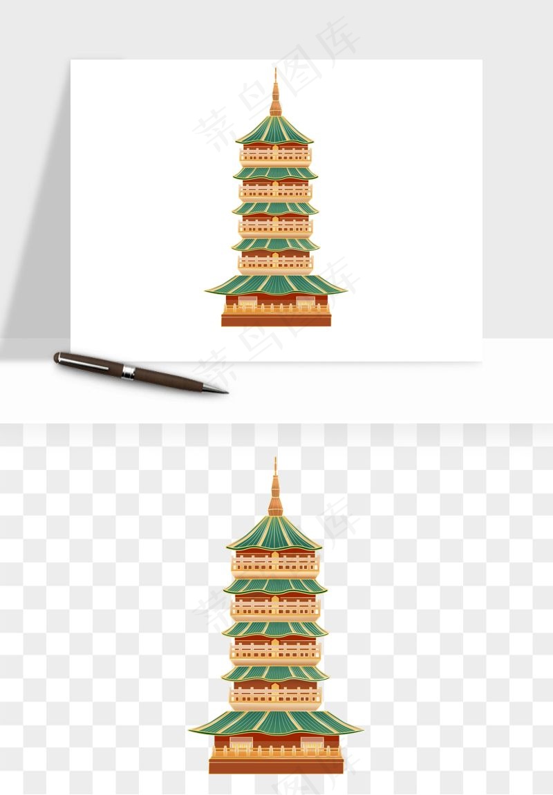 国潮风古建筑古楼古塔鼓楼psd,png免抠图