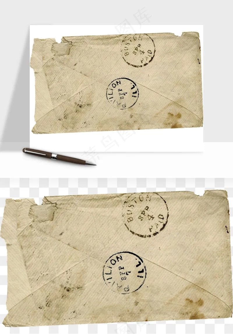 复古明信片信封png免抠