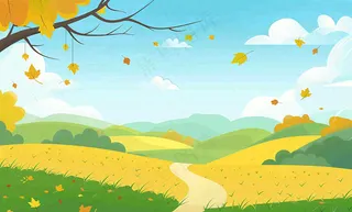 秋天插画风景处暑背景