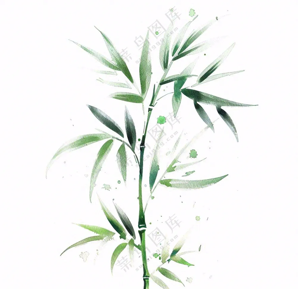 绿竹竹子绿植水墨画插画免抠