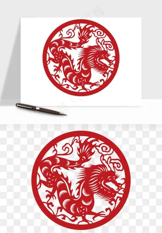 十二生肖剪纸中式纹样图案png免抠