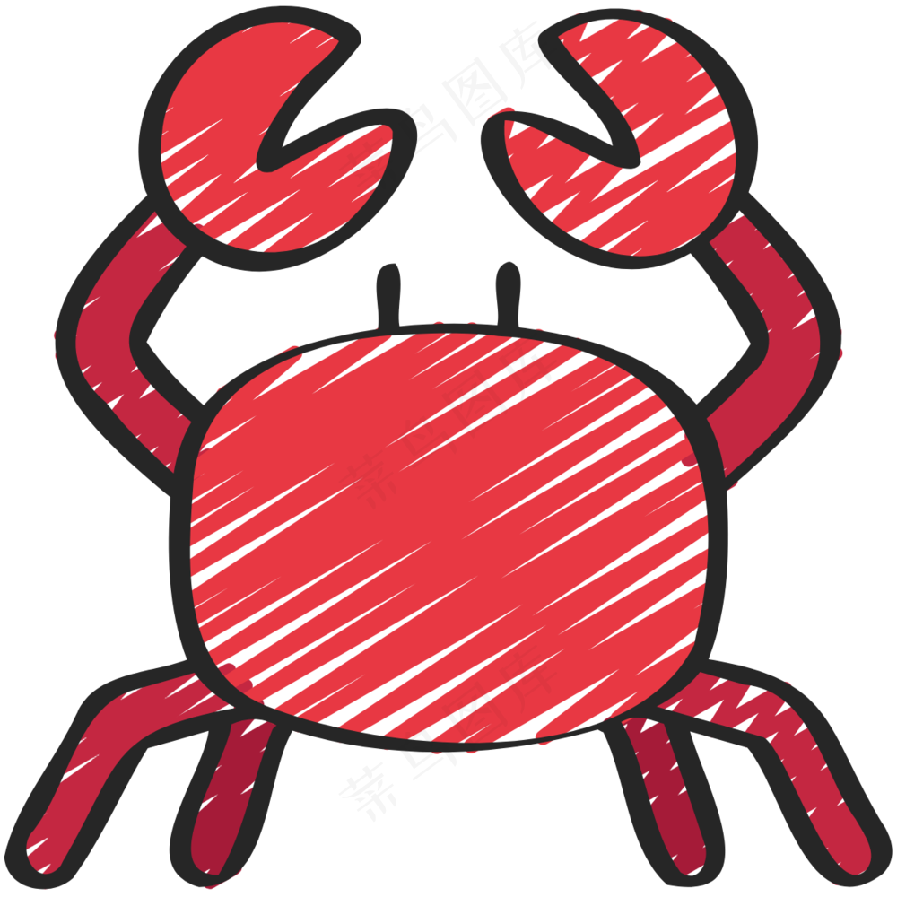 红色螃蟹 铅笔手绘图标icon