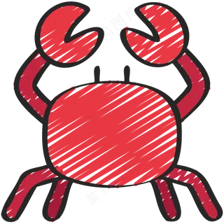 红色螃蟹 铅笔手绘图标icon