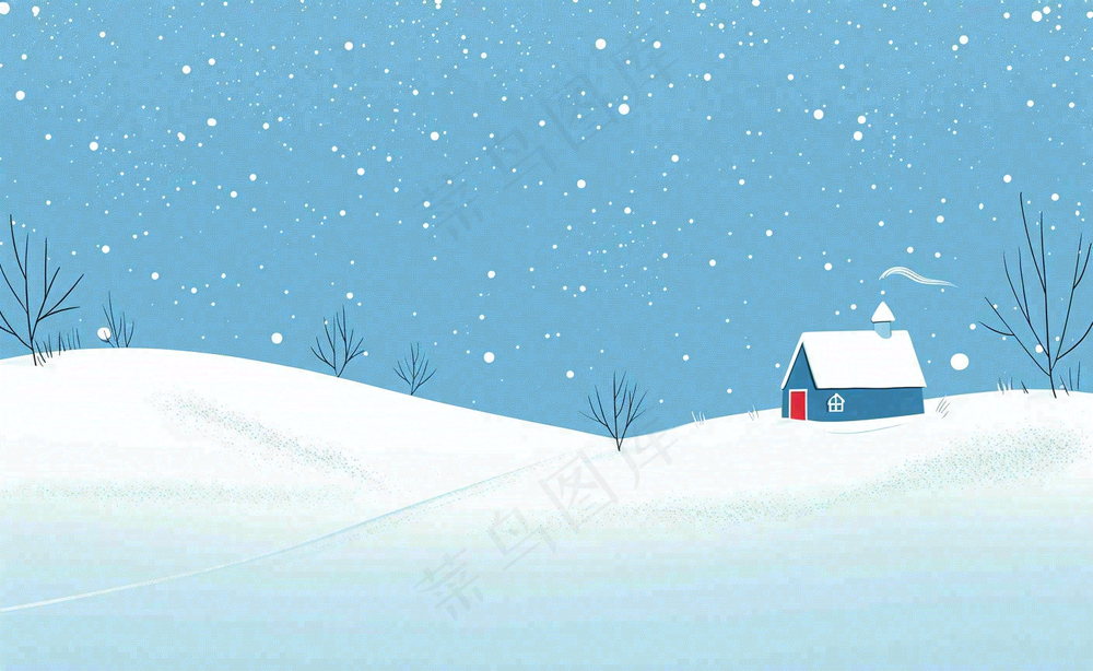 冬天白雪覆盖寒冷唯美雪景小寒插画背景