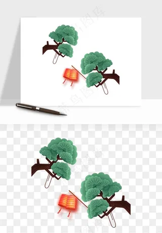 国潮松树松枝松叶png免抠