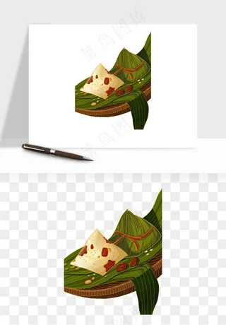 国潮粽子手绘肉粽png免抠