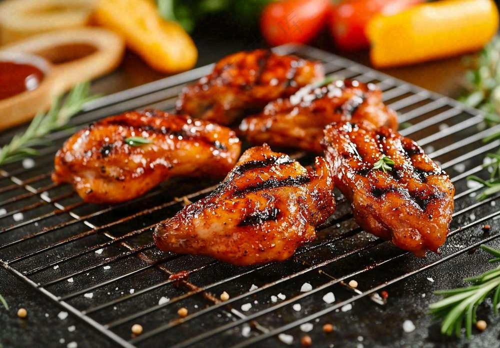 烤鸡鸡翅鸡腿美味美食摄影图