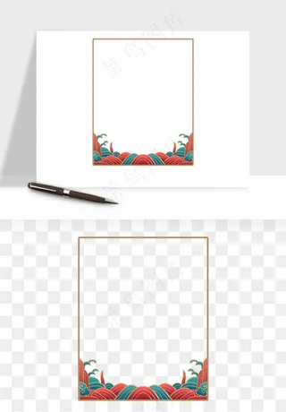 国潮风祥云浪花圆形矩形边框png免抠