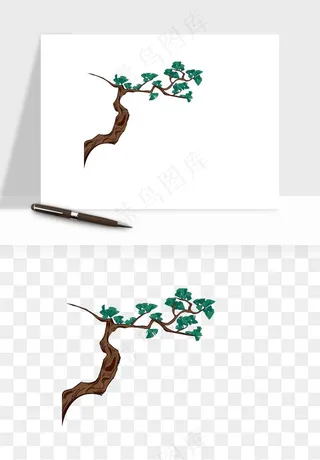 国潮松树松枝松叶png免抠