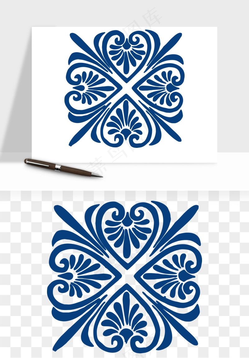 青花瓷花纹花卉图案png免抠