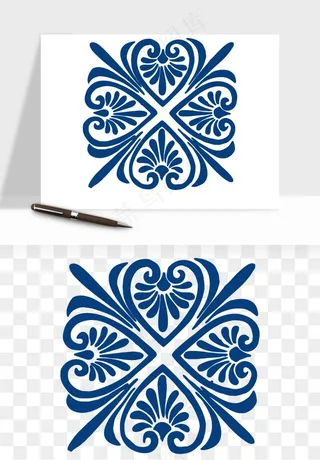 青花瓷花纹花卉图案png免抠