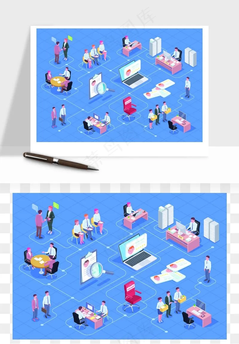 立体2.5D公司人物办公场景矢量png免抠