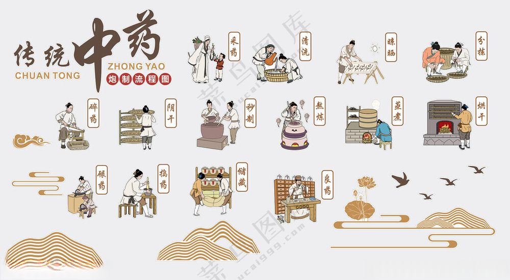 中药炮制流程中医院文化墙