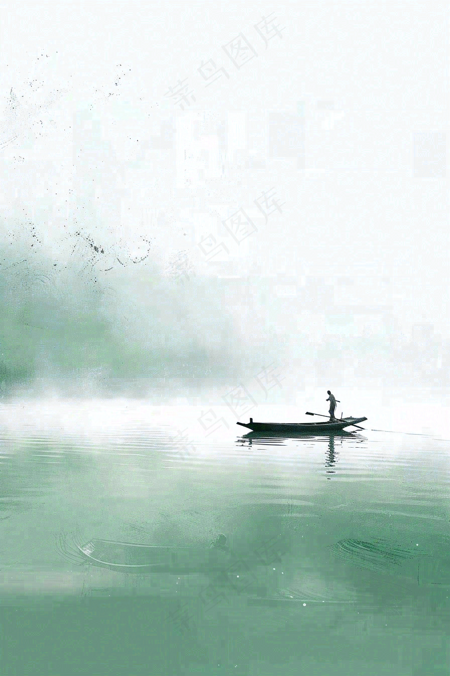 天青色烟雨绿水青山夏天避暑处暑大暑背景