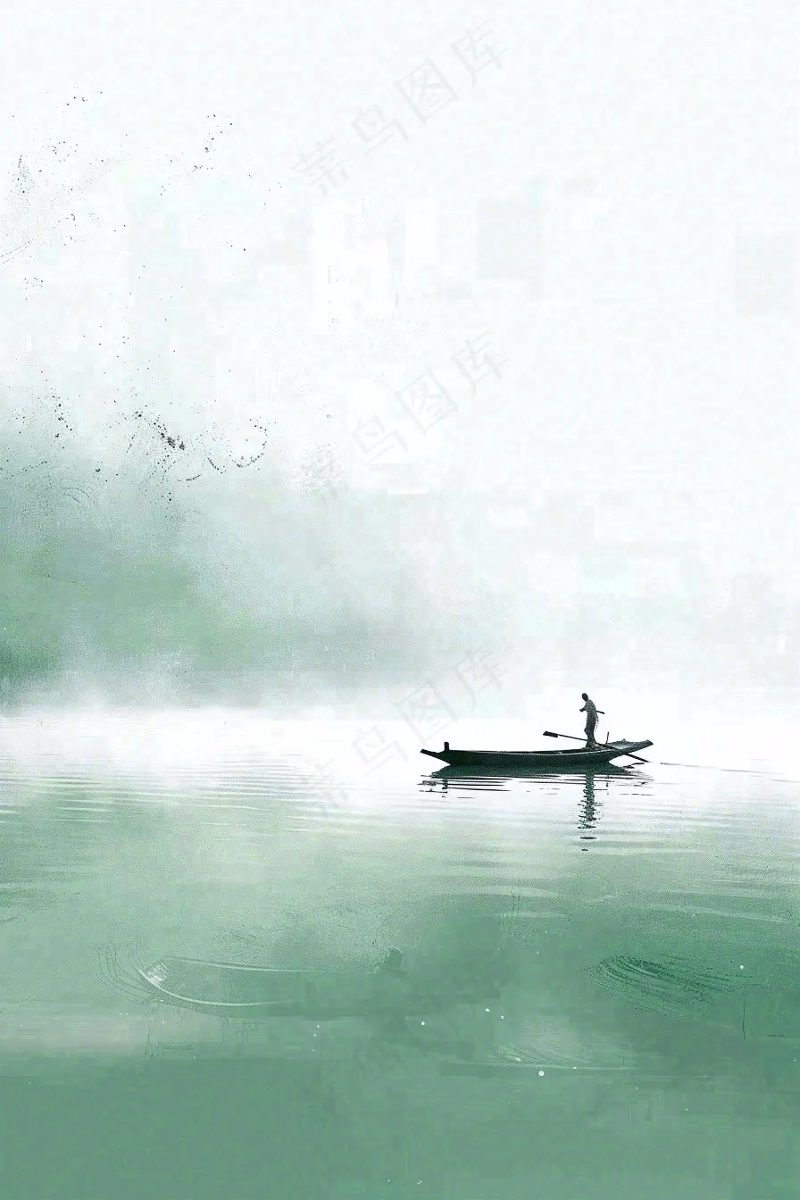 天青色烟雨绿水青山夏天避暑处暑大暑背景