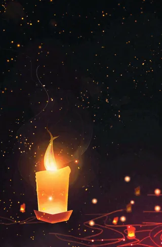 夜晚点灯孔明灯祈福中元节寒衣节插画背景