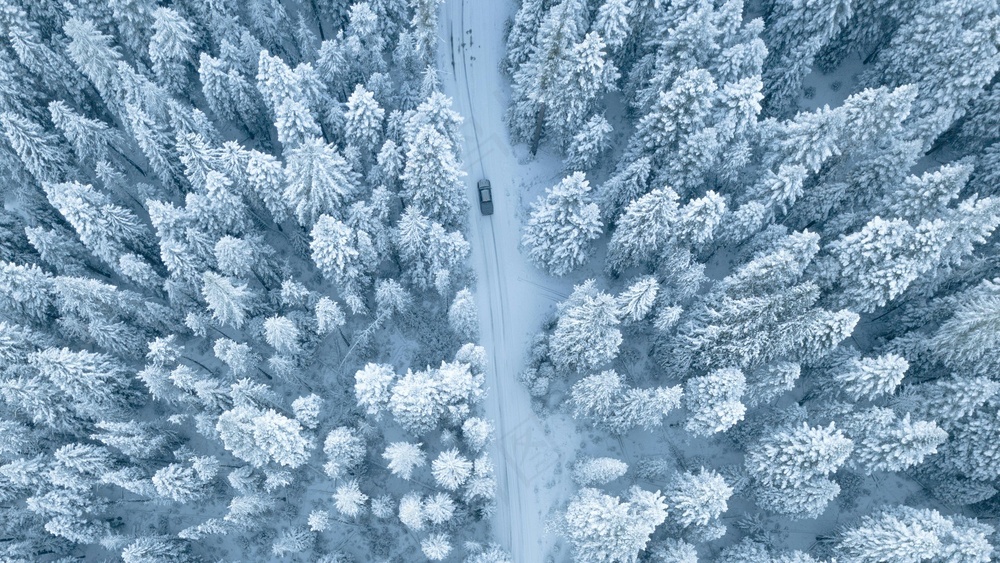 雪途孤行车影寂·冷色静谧赏景图